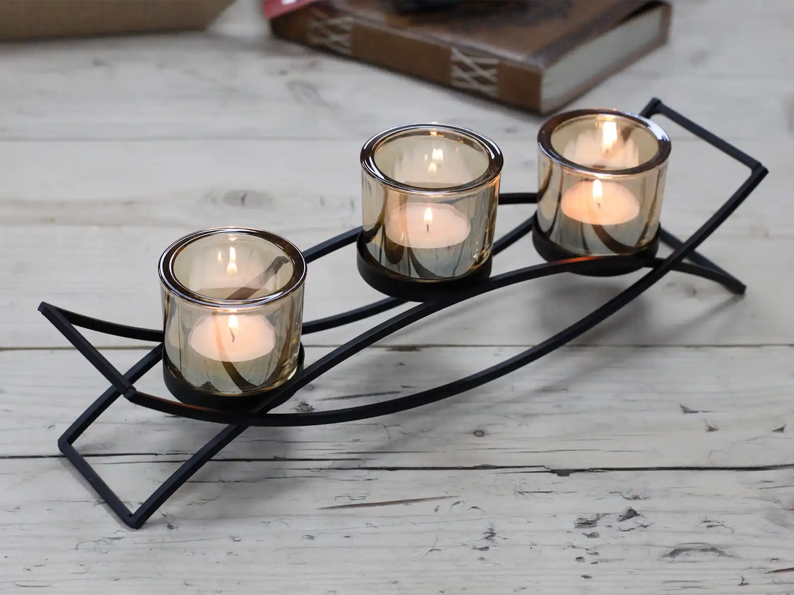 Centrepiece Iron Votive Candle Holder - 3 Cup Silluethe - Image 2