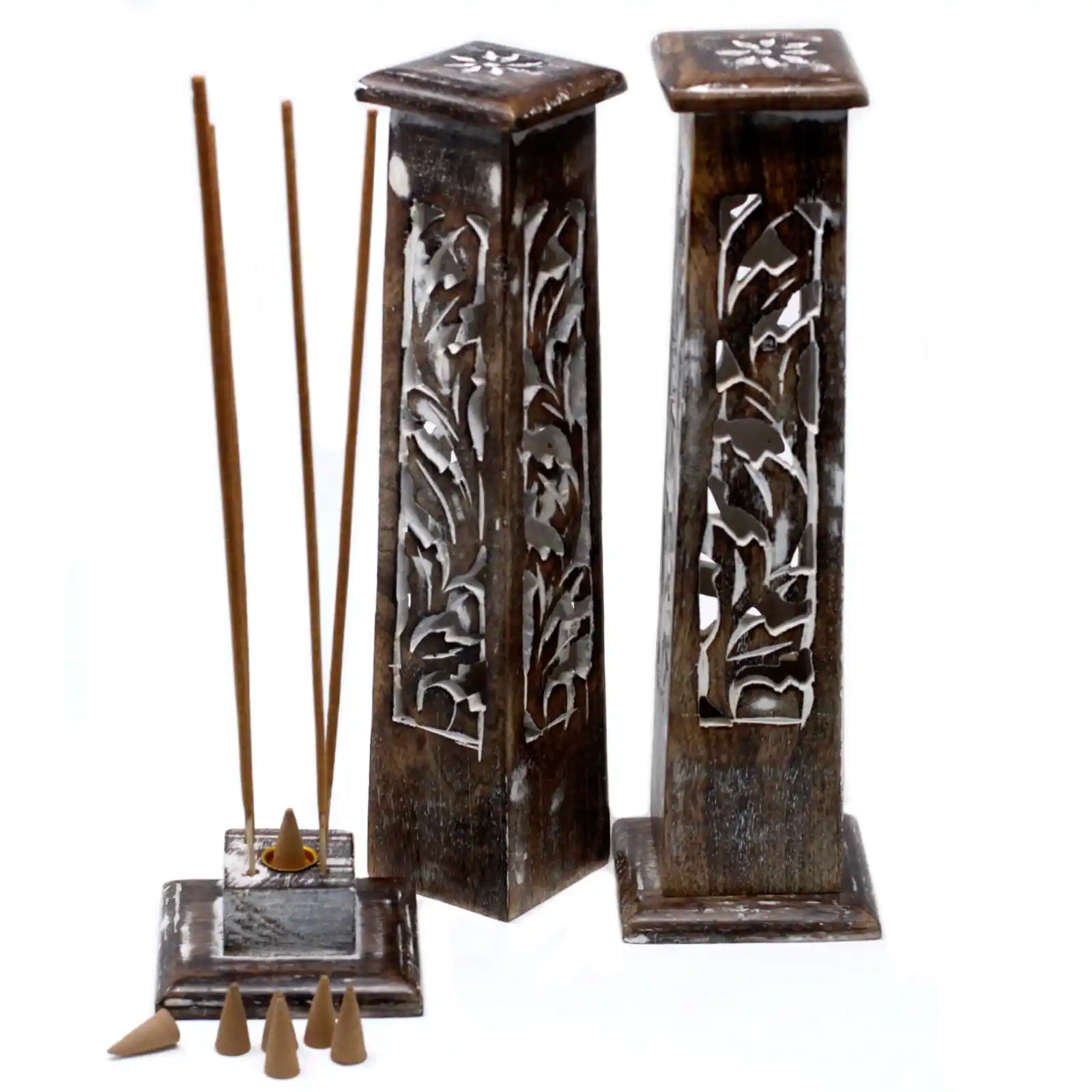 Tapered Incense Tower Washed Des2 - Mango Wood - Image 2