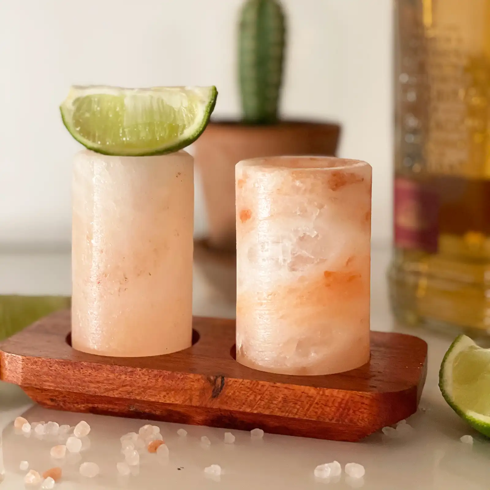 Set of 4 Himalayan Salt Shot Glasses & Wood Serving Stand - Image 6