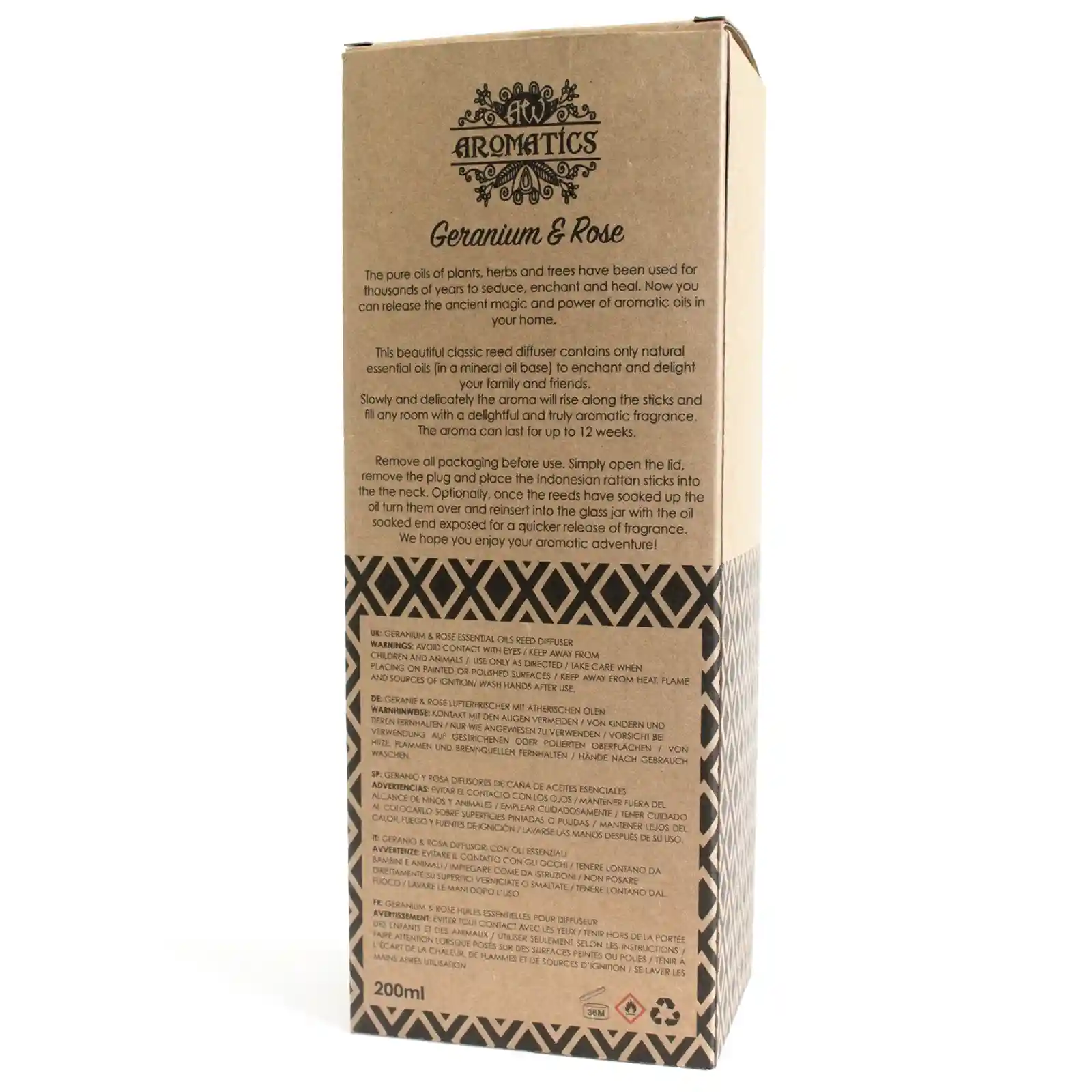200ml Geranium & Rose Essential Oil Reed Diffuser - Image 3