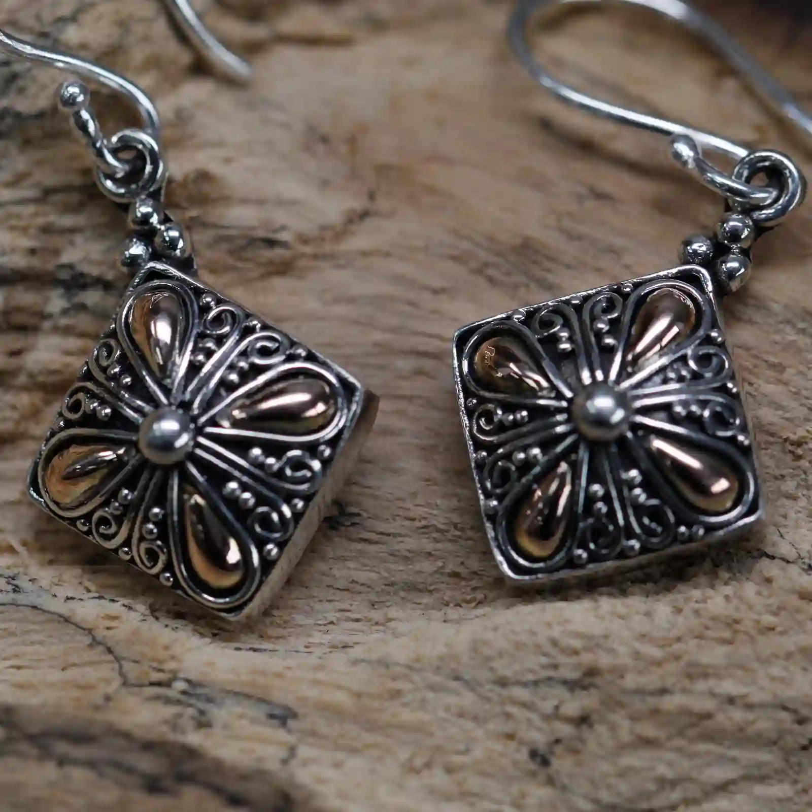 Silver & Gold Earring - Square Drop - Image 8