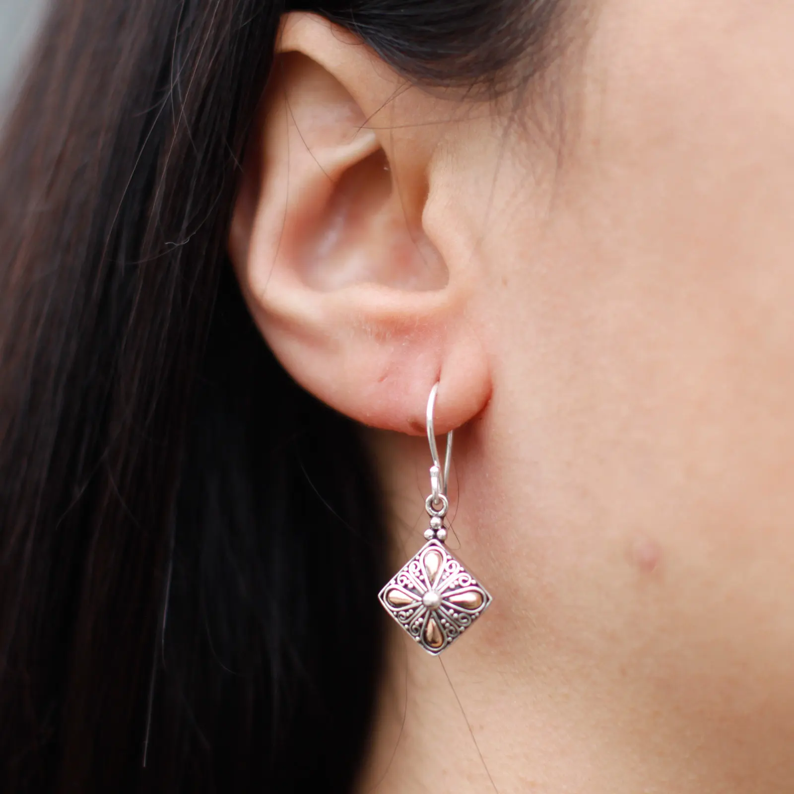 Silver & Gold Earring - Square Drop - Image 5