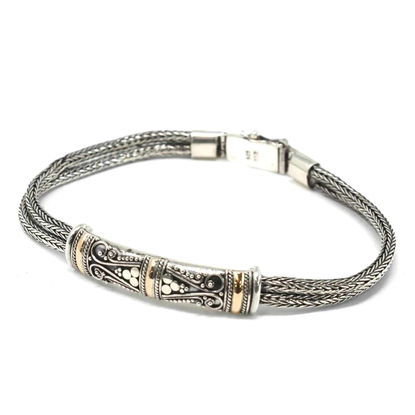 Silver & Gold Bracelet - Unisex Twin Chain - Image 3